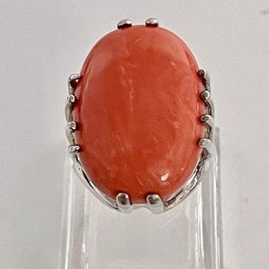very large deep pink coral cabochon ring estate excellent